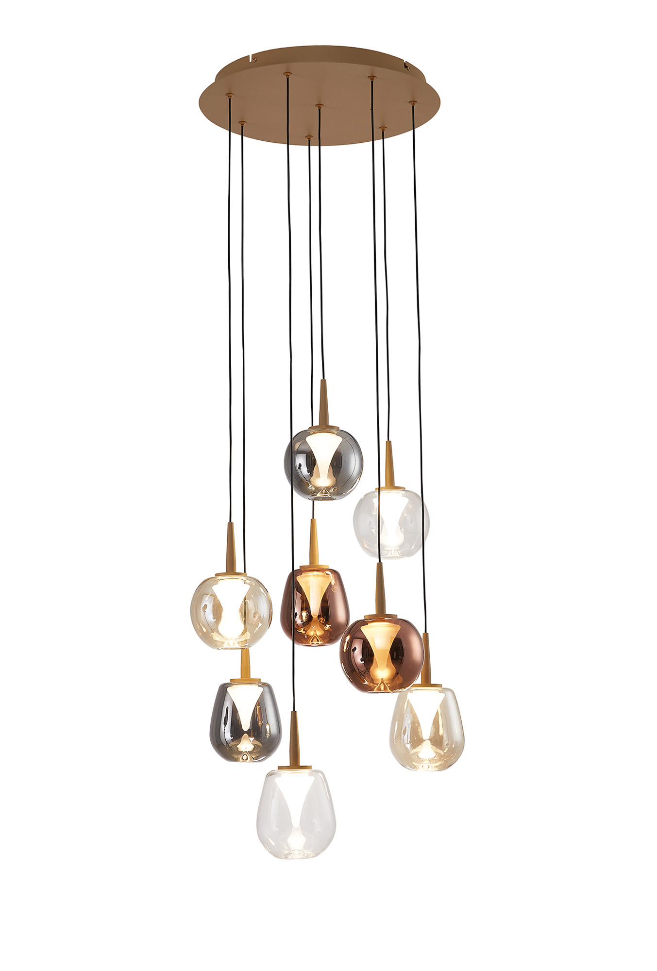 MK0008  Andromeda 44cm Round Pendant, 8 x 5W LED, 3000K, 4000lm, Light Gold/Copper/Chrome/Amber/Clear/Frosted 3yrs Warranty